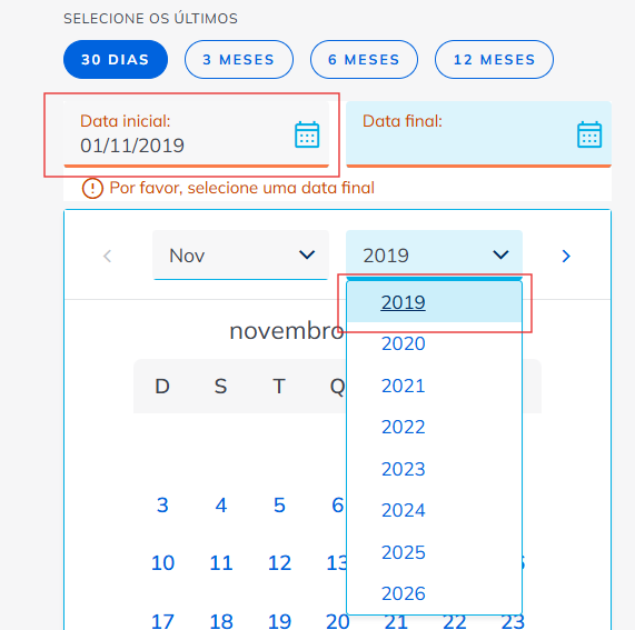 Passo 4: Selecione a data de início